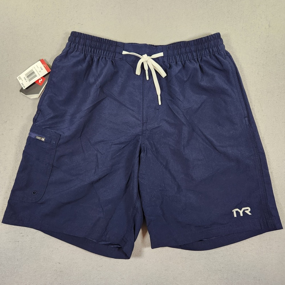 TYR Challenger Swim Shorts Mens S Navy Blue Athletic Quick Dry NWT